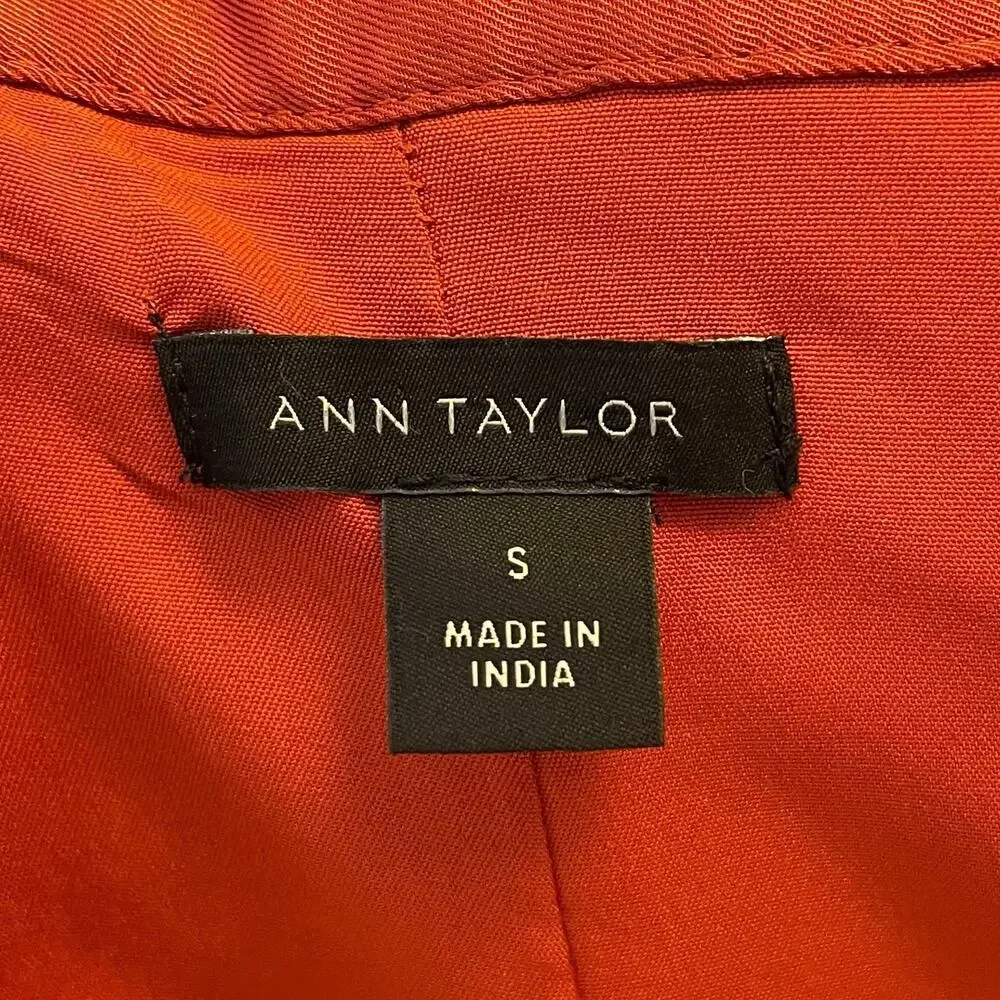 Ann Taylor Puff Sleeve Tie Waist Shirtdress In Bronze Red V-Neck Size Small - Picture 11 of 14